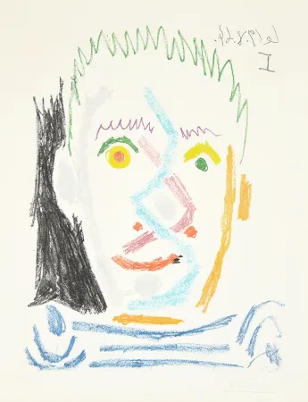 Acquatinta Picasso - Tete d’homme au maillot raye (Man’s Head with Striped Shirt), 1964