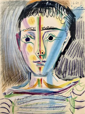 Litografia Picasso - Tête d'un jeune homme en face 
