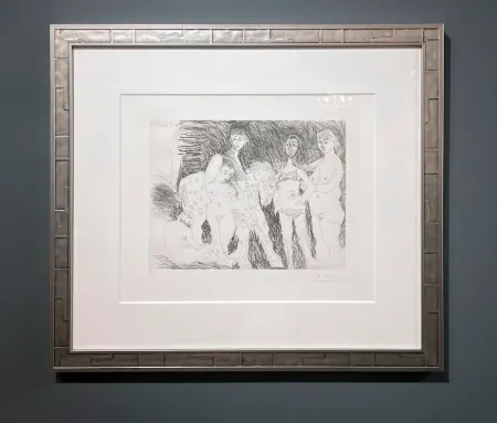 Incisione Picasso - Vieil homme pensant à sa jeunesse: garcon sur un cheval de cirque et femmes, Plate 15 from: La Série 347 (Old man thinking of his youth: boy on a circus horse and women, Plate 15 from: Series 347)