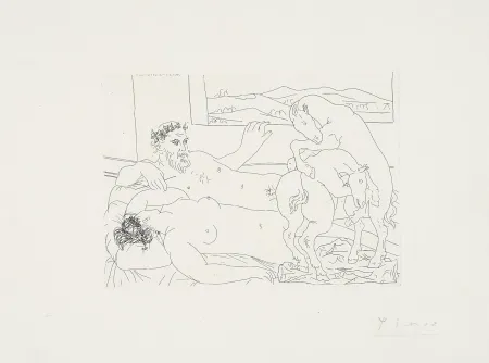 Acquaforte Picasso - ‚Vieux sculpteur avec femme, cheval luttant‘ La Suite Vollard
