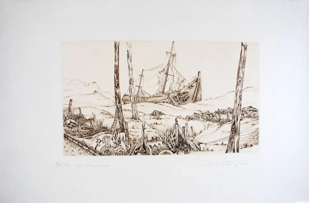 Incisione Pierron - Le Naufrage