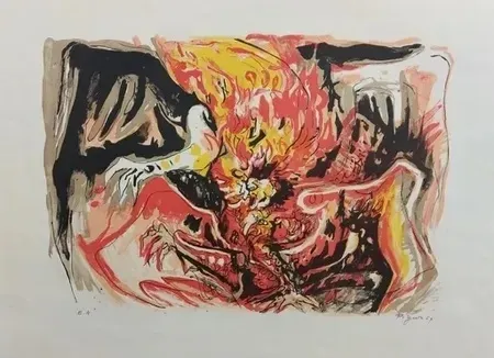 Litografia Pignon - Combat de coq (1969)