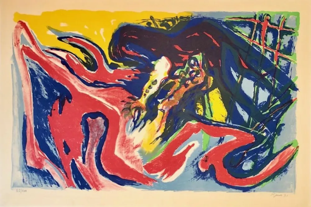 Litografia Pignon - Grand combat de coqs