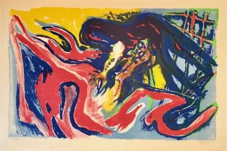 Litografia Pignon - Grand combat de coqs