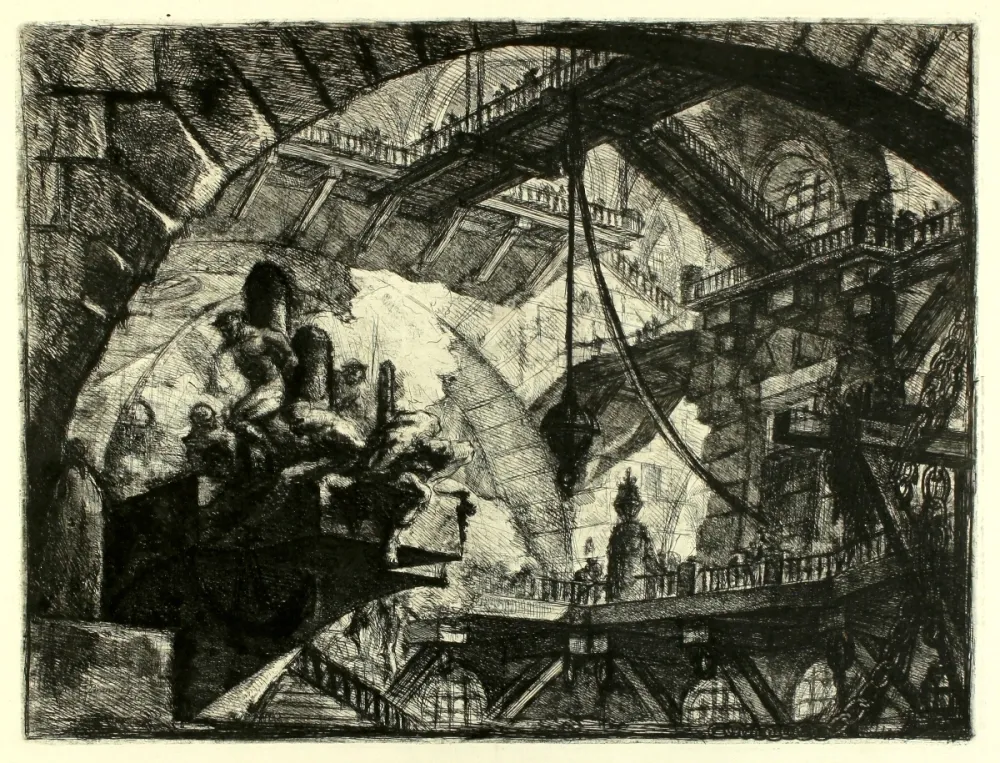 Incisione Piranesi - Prisoners on a projecting Platform (Carceri X)