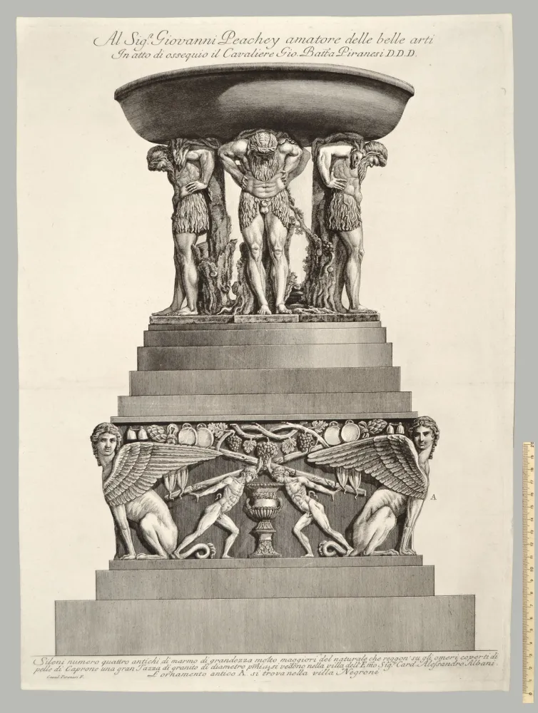 Acquaforte Piranesi - VASCA DI GRANITO SORRETTA DA QUATTRO FAUNI