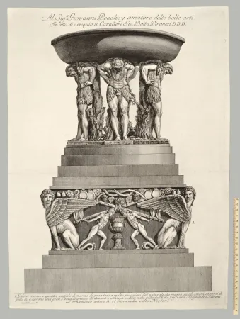 Acquaforte Piranesi - VASCA DI GRANITO SORRETTA DA QUATTRO FAUNI