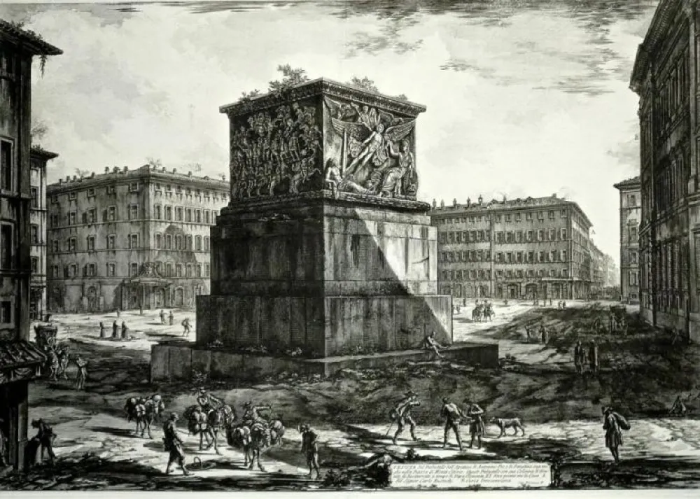 Incisione Piranesi - Veduta del Piedestallo dell'Aposteosi, from 