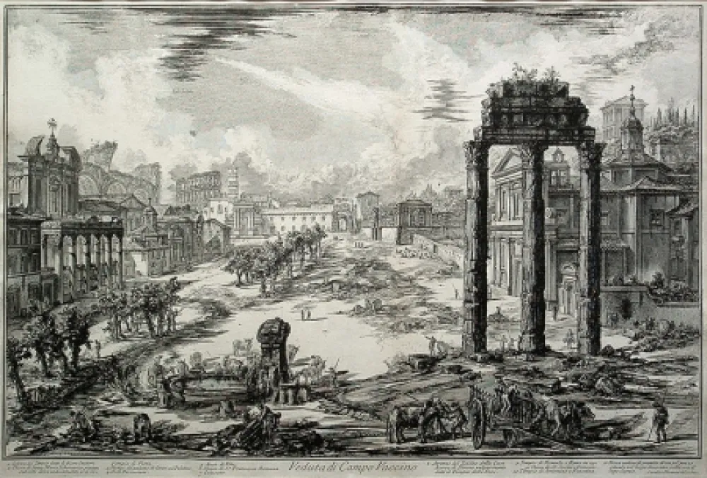 Incisione Piranesi - Veduta di Campo Vaccino 