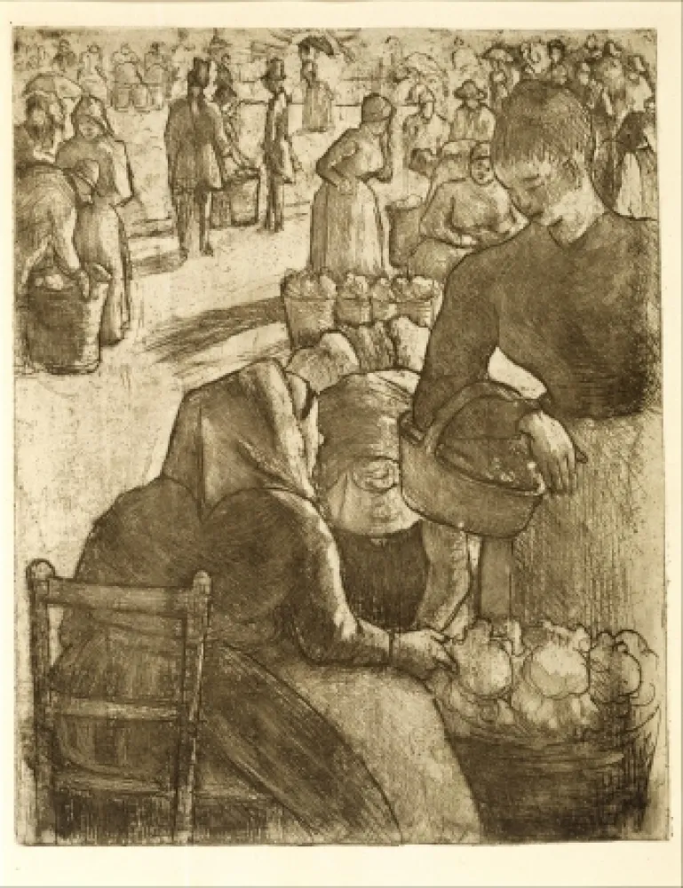 Incisione Pissarro - Marché aux légumes, à Pontoise