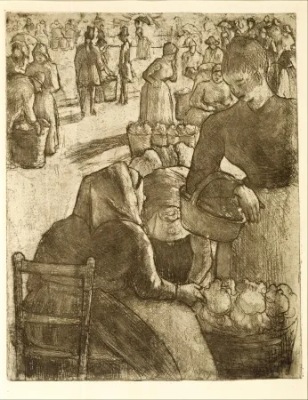 Incisione Pissarro - Marché aux légumes, à Pontoise