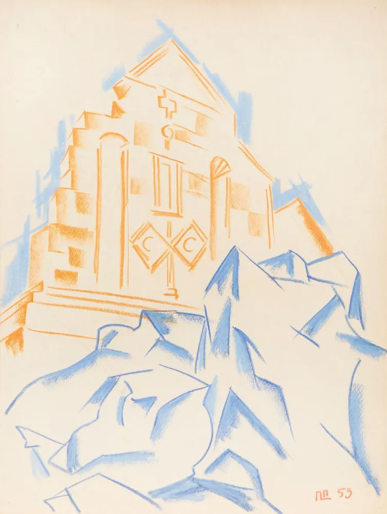 Multiplo Plavinsky - Church on a Rock (Original pastel)