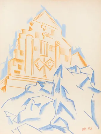 Multiplo Plavinsky - Church on a Rock (Original pastel)