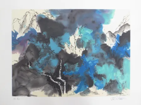 Litografia Po Chung - Mountain and stream in mist