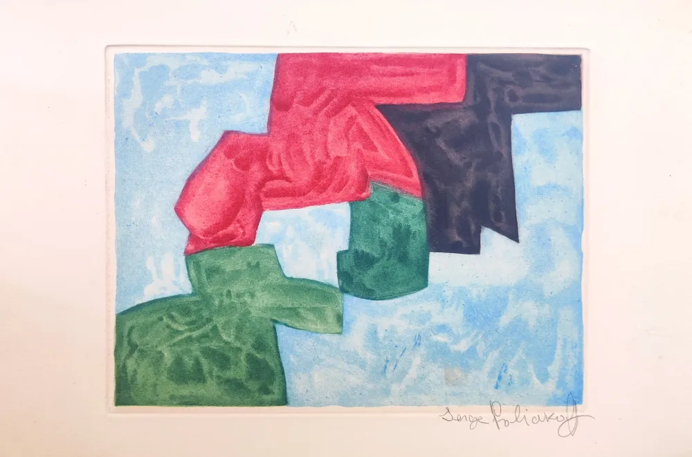 Acquatinta Poliakoff - Composition Bleu, Noire, Rouge et Verte XVIII 