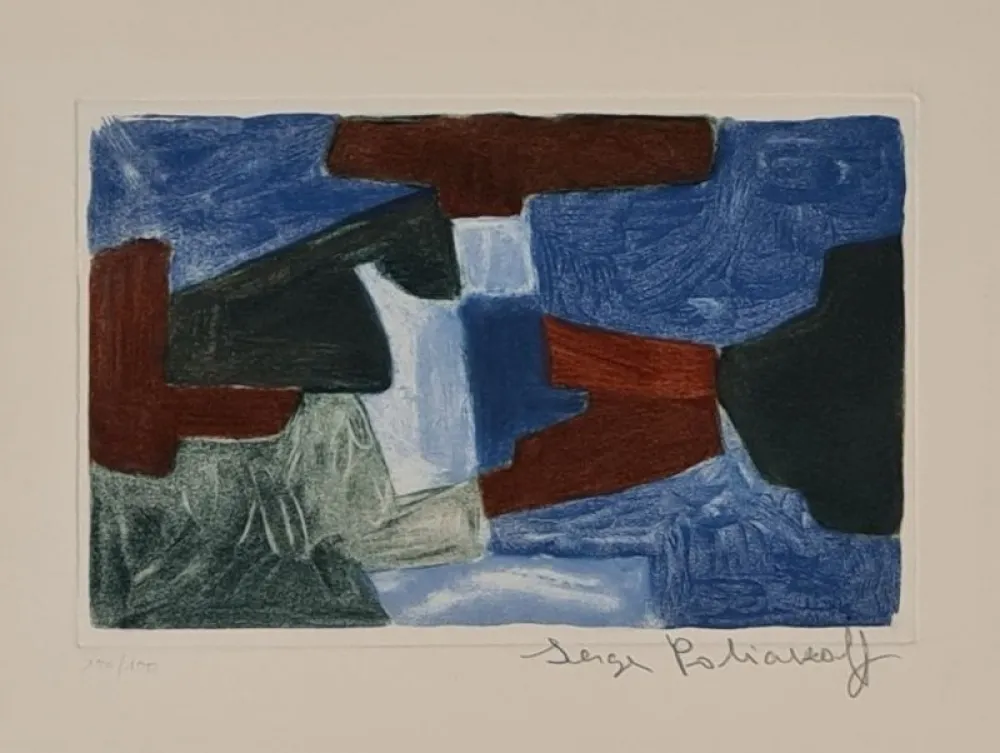 Incisione Poliakoff - Composition bleue, verte et brune  XXXIII