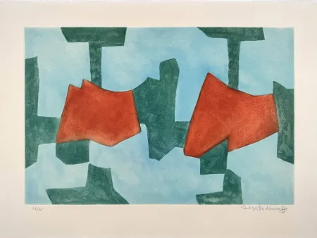 Acquatinta Poliakoff - Composition bleue, verte et rouge XXXIV 