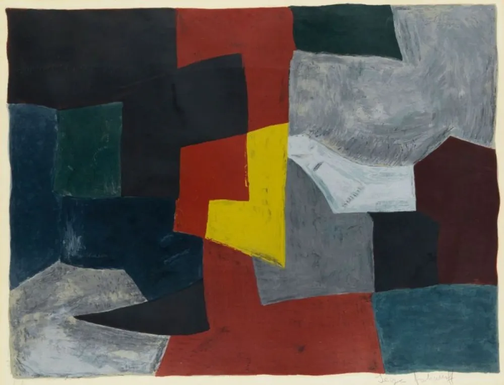 Litografia Poliakoff - Composition grise, rouge et jaune L27 