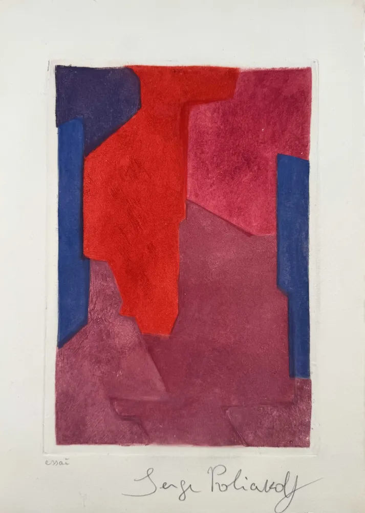 Acquaforte E Acquatinta Poliakoff - Composition mauve, bleue et rouge XXI 