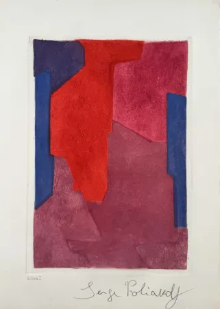 Acquaforte E Acquatinta Poliakoff - Composition mauve, bleue et rouge XXI 