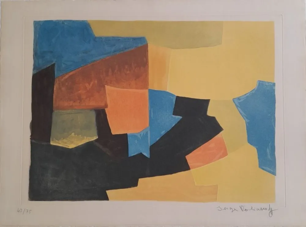 Acquatinta Poliakoff - Composition noire, jaune, bleue et rouge XXX 