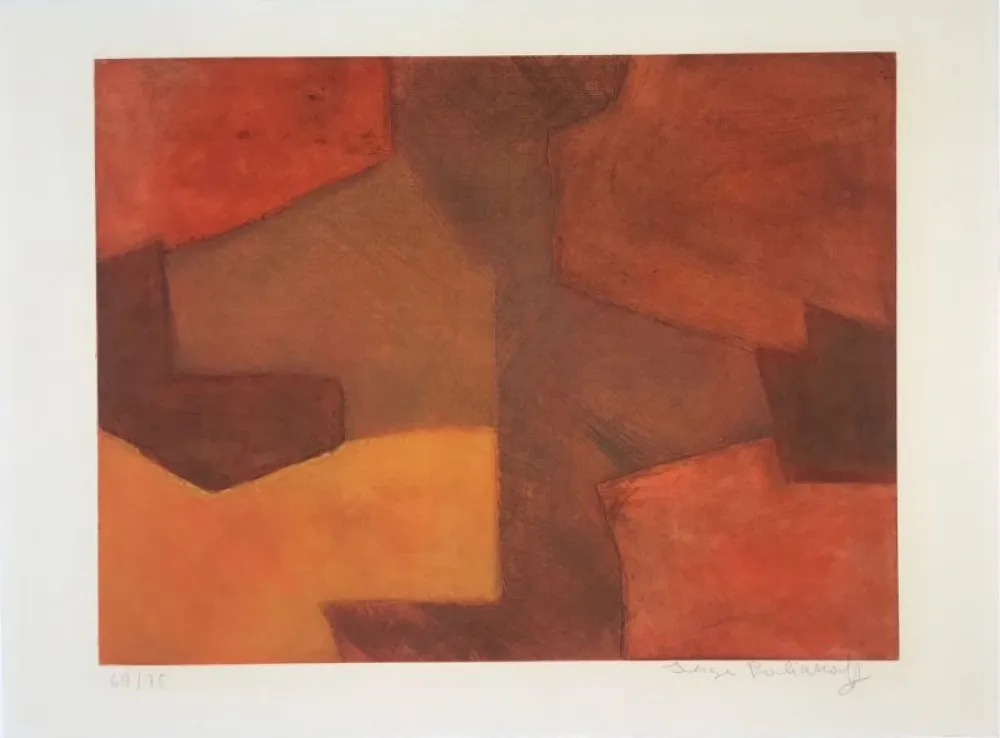 Incisione Poliakoff - Composition orange et rouge XXIX 