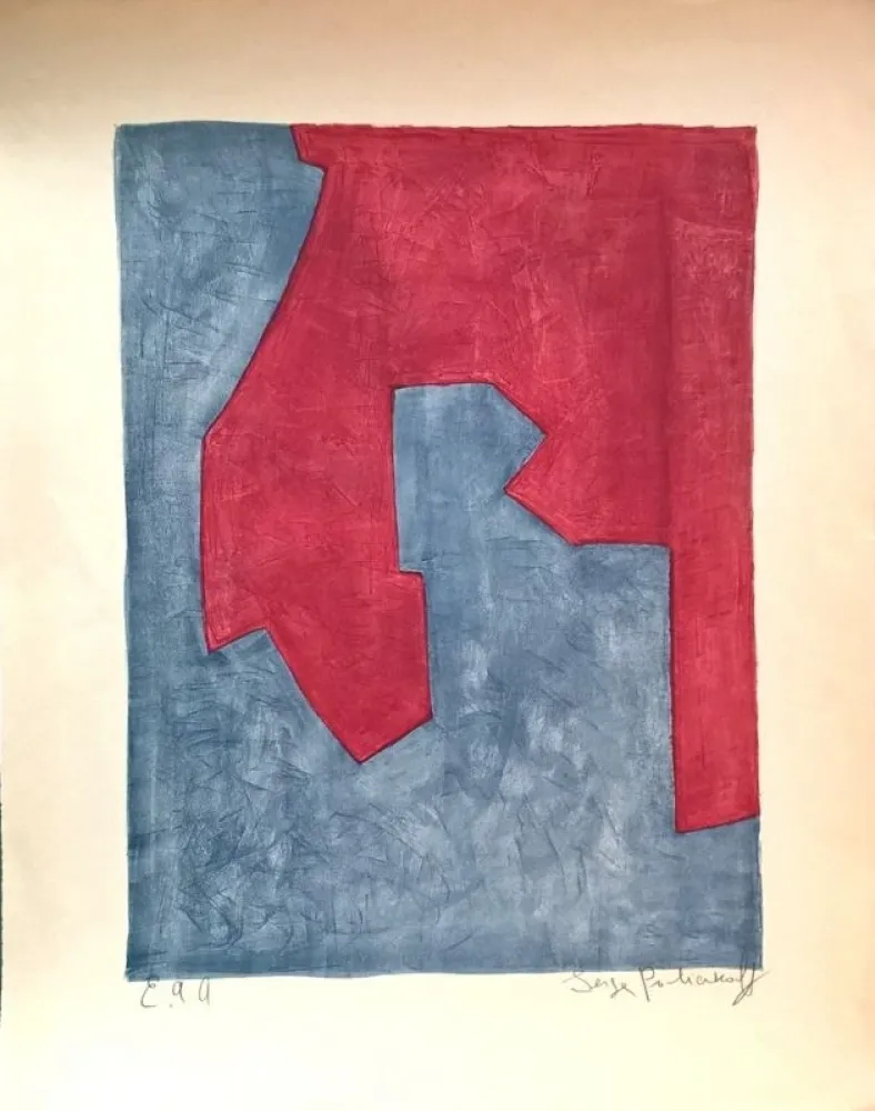 Litografia Poliakoff - Composition Rouge et Bleue n°49 