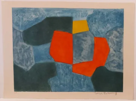 Acquaforte E Acquatinta Poliakoff - Composition verte, bleue, rouge et jaune XXXV 