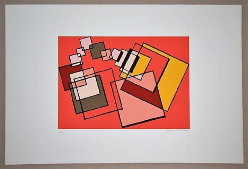 Litografia Radice - Compositione astratta rosa