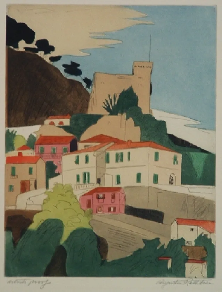 Incisione Rathbone - Roquebrune, French Riviera