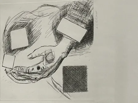 Incisione Raveel - Hand en bevierkante kop