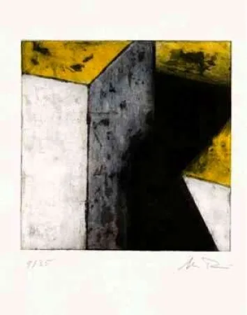 Acquaforte Rein - Ohne Titel (weiß, blau, gelb, schwarz)   