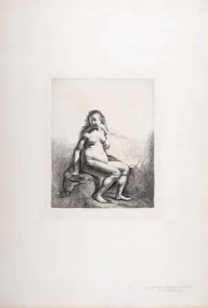 Rotocalcografia Rembrandt - Femme nue assise sur une butte