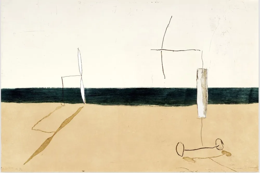 Acquaforte E Acquatinta Riera I Aragó - Paisaje con Aviones Blancos