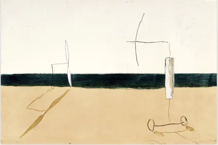 Acquaforte E Acquatinta Riera I Aragó - Paisaje con Aviones Blancos