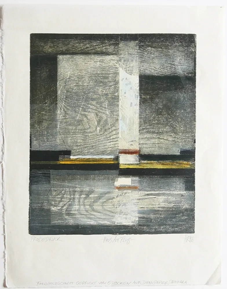 Incisione Su Legno Rüngeler - Haus am Fluss / House on the River