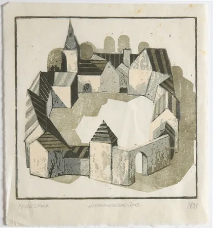 Incisione Su Legno Rüngeler - Niederrheinisches Dorf