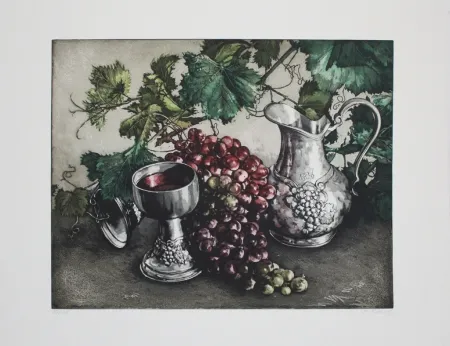Acquaforte E Acquatinta Rusch - Stilleben mit Wein / Still Life with Wine