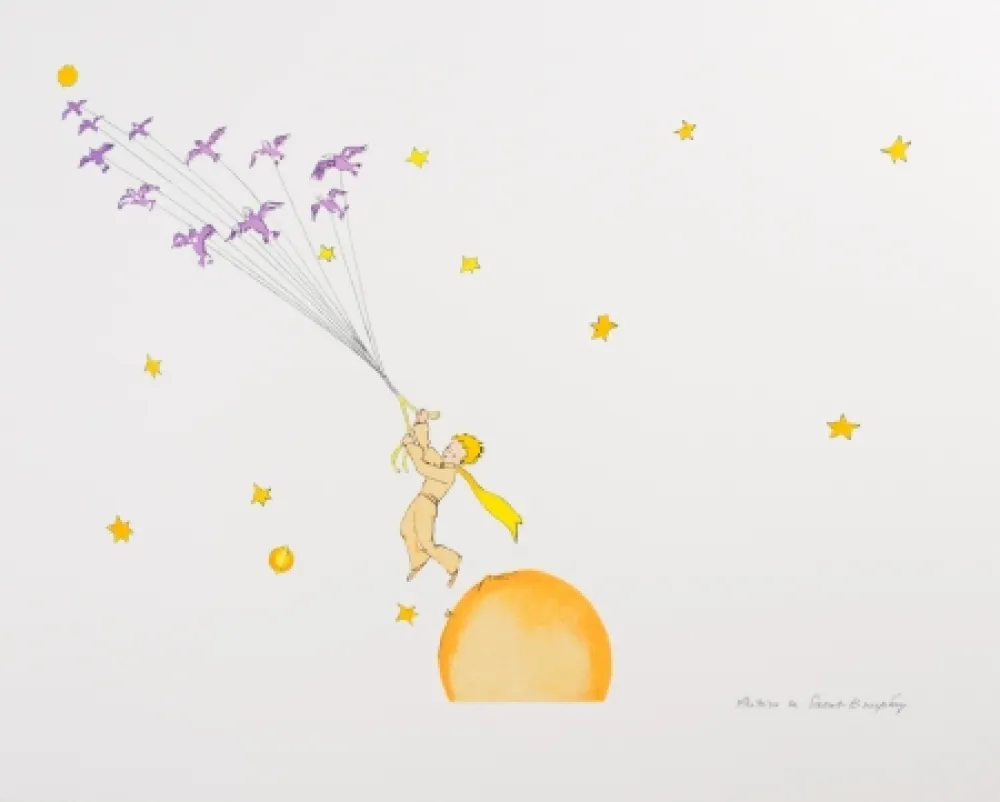 Litografia Saint-Exupéry - Le Petit Prince en route vers une autre planète