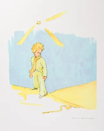 Litografia Saint-Exupéry - Le Petit Prince et le serpent