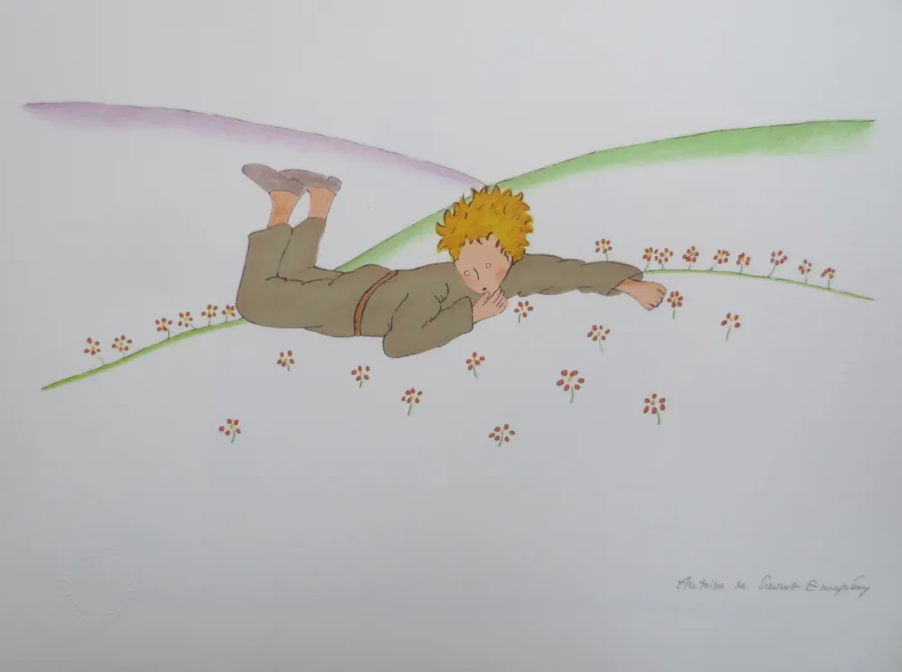 Litografia Saint-Exupéry - Le petit prince parmi les fleurs