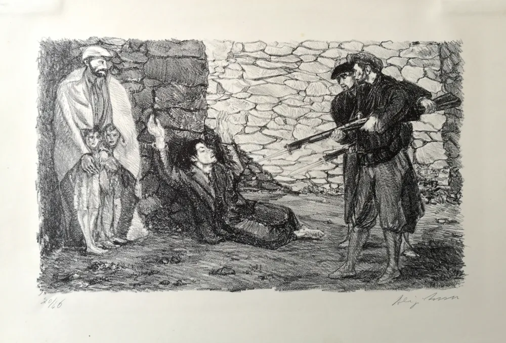 Litografia Sassu - Fucilazione