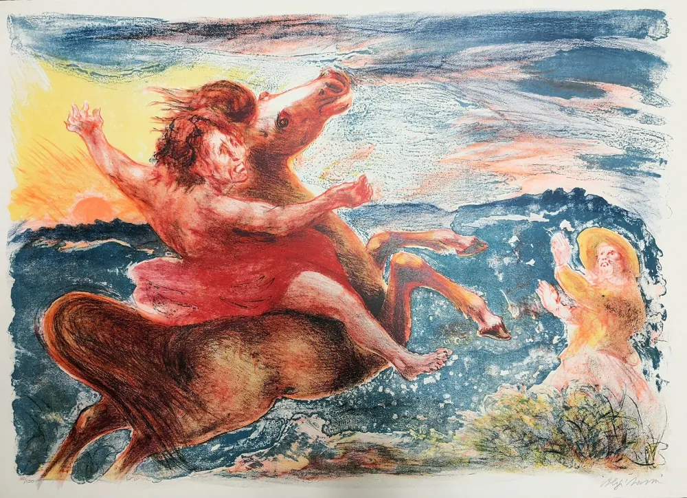 Litografia Sassu - Fuga dalla peste