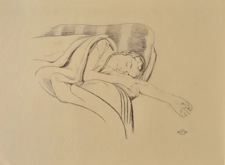 Incisione Sauer - Jeune femme dormant