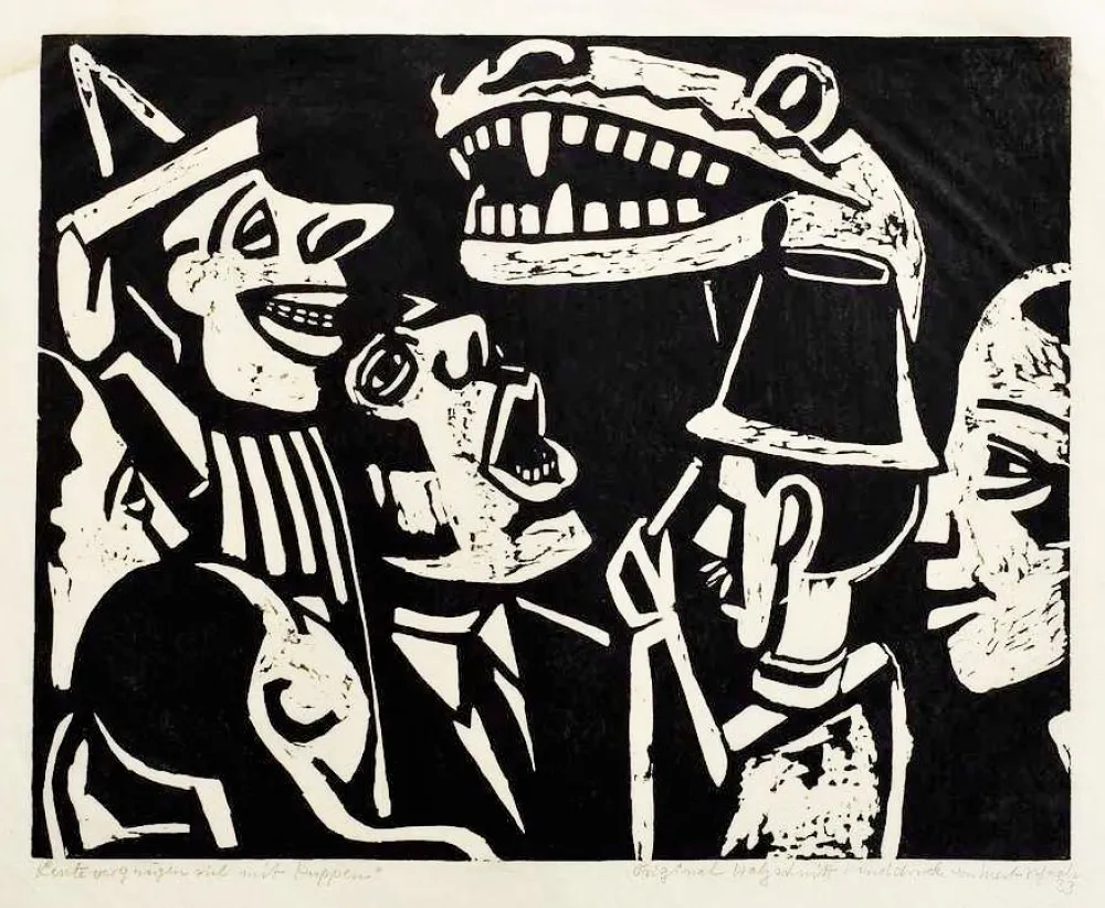 Incisione Su Legno Scheele - Leute vergnügen sich mit Puppen (People having fun with puppets)