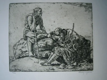 Incisione Scheller - Zwei Hirten