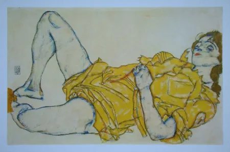 Offset Schiele (After) - Mädchen im gelben Kleid