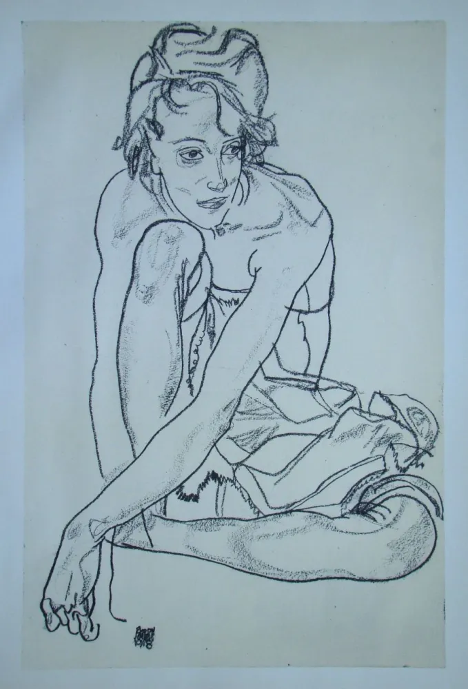 Serigrafia Schiele (After) - Sitzende junge Frau