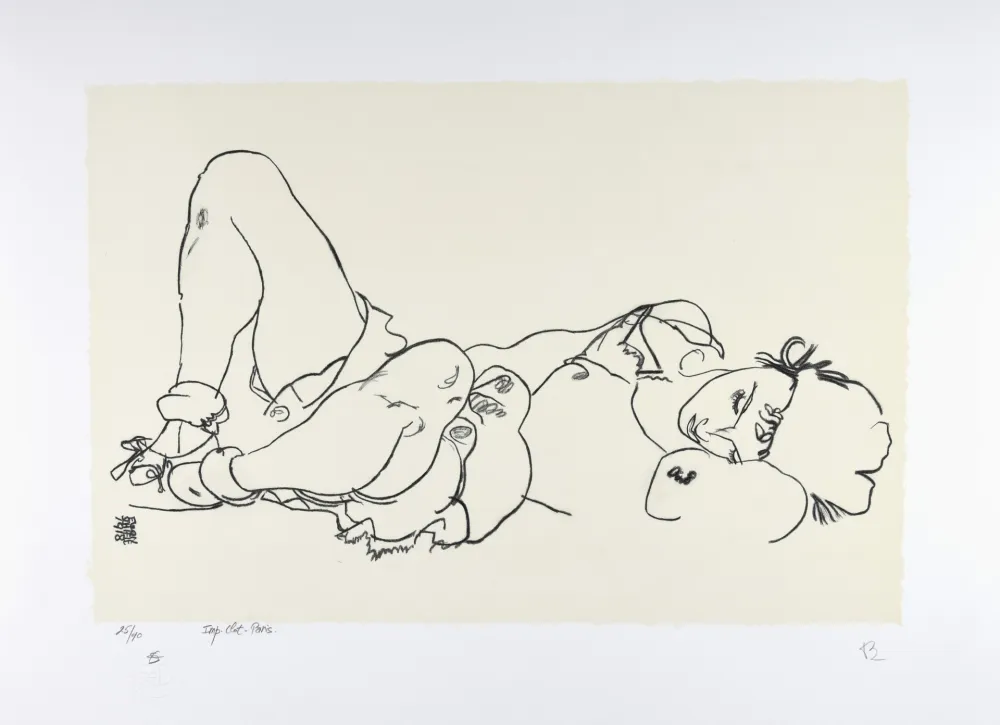 Litografia Schiele - La femme allongée, 1918 | Reclining woman, 1918 (Liegende)