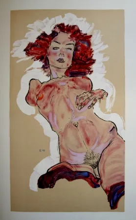Litografia Schiele - LA FILLE AU CHEVEUX ROUGES / RED-HAIRED GIRL - Lithographie / Lithograph - 1913